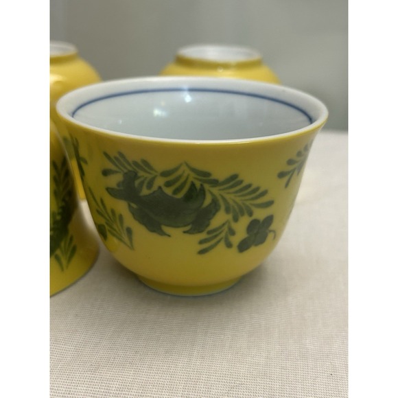 Porcelain Tea Cups Set of 4 – Yellow Floral Yunomi Japan - Picture 5 of 6